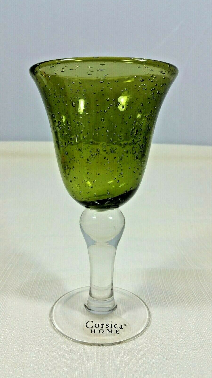 Tabletops Unlimited Corsica Home Green and Clear Blown Glass Goblets 14