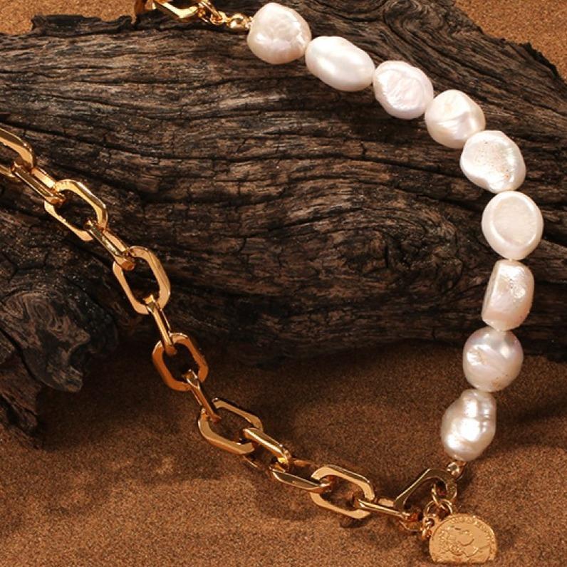 Half Chain Half Pearl Necklace With Coin and 50 similar items