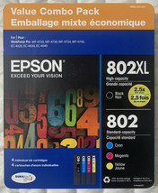 Epson 802XL Black &amp; Epson 802 Cyan Magenta Yellow Ink Set T802XL-BCS Exp... - $89.08