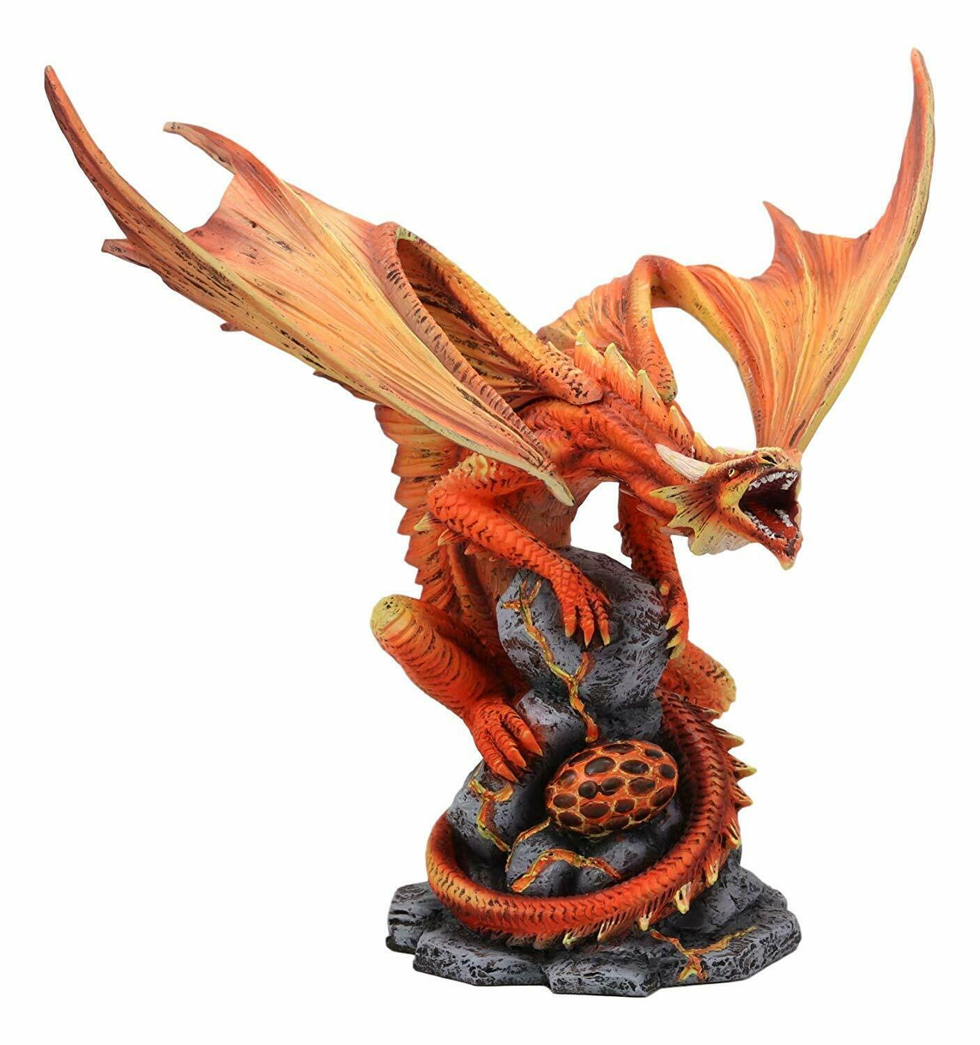 Roaring Red Phoenix Fire Dragon Guarding Egg Hatchling Statue 10