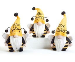 Gnome Bee Plush Figurine Set of 3 Sitting 14" High with Antennae Wings Polyester