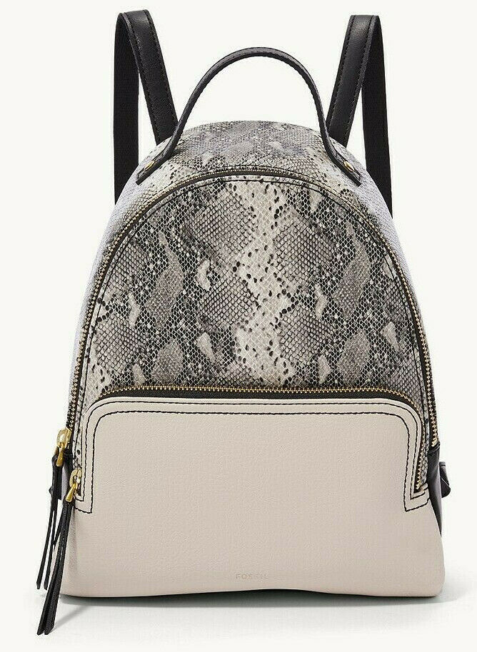 NWB Fossil Felicity Backpack Python White Black Gray SHB2317874 $168 Dust Bag FS