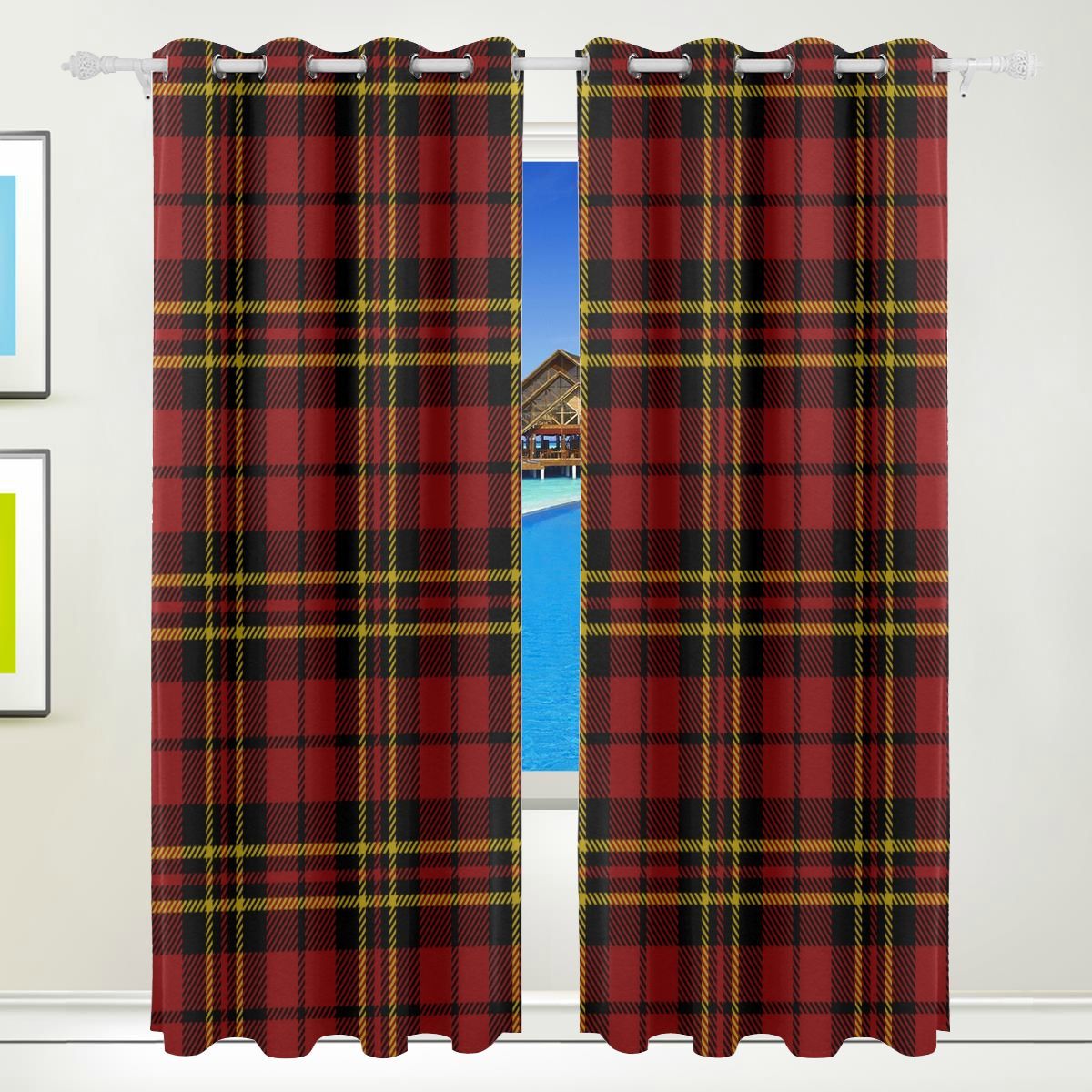 Toddler Girl Bedroom Curtains Simple Red Tartan Scottish Plaid Print Funny Curta Window