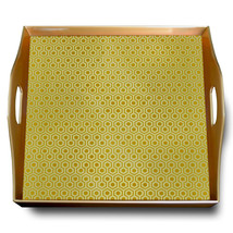 MInimalist tray - Golden Art Deco - Square Hand Painted Glass Tray - $199.00