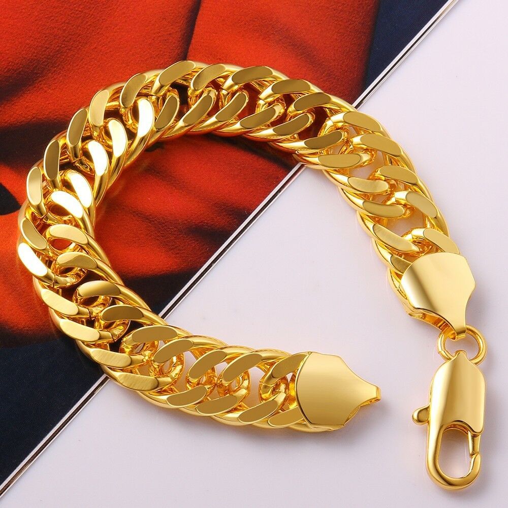 14k Gold Plated Mens Cuban Link Bracelet High Quality - Bracelets