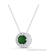 Faux Emerald Green &amp; Clear CZ Crystal Halo 9mm Slider Pendant in 14k Whi... - $98.51+
