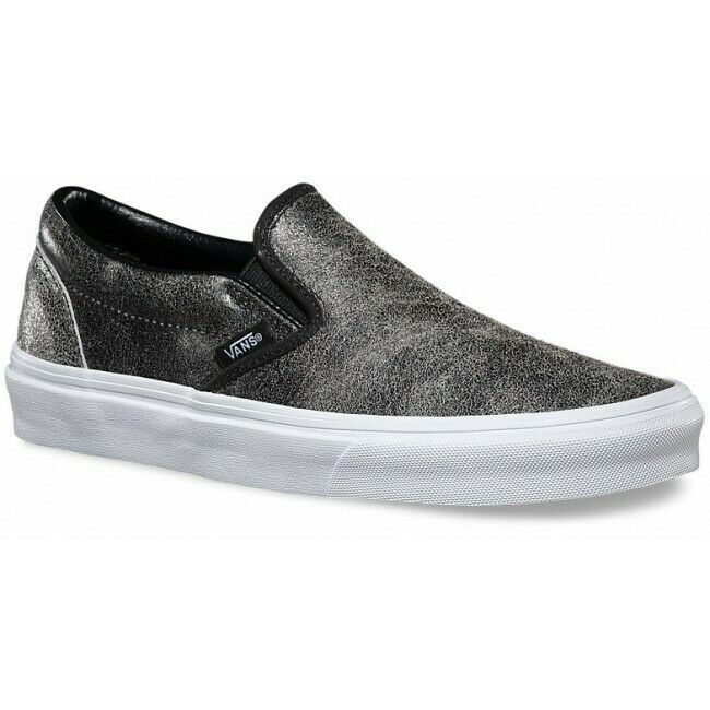 Primary image for Vans Classic Slip On (Cracked Leather) Black White Womens Shoes