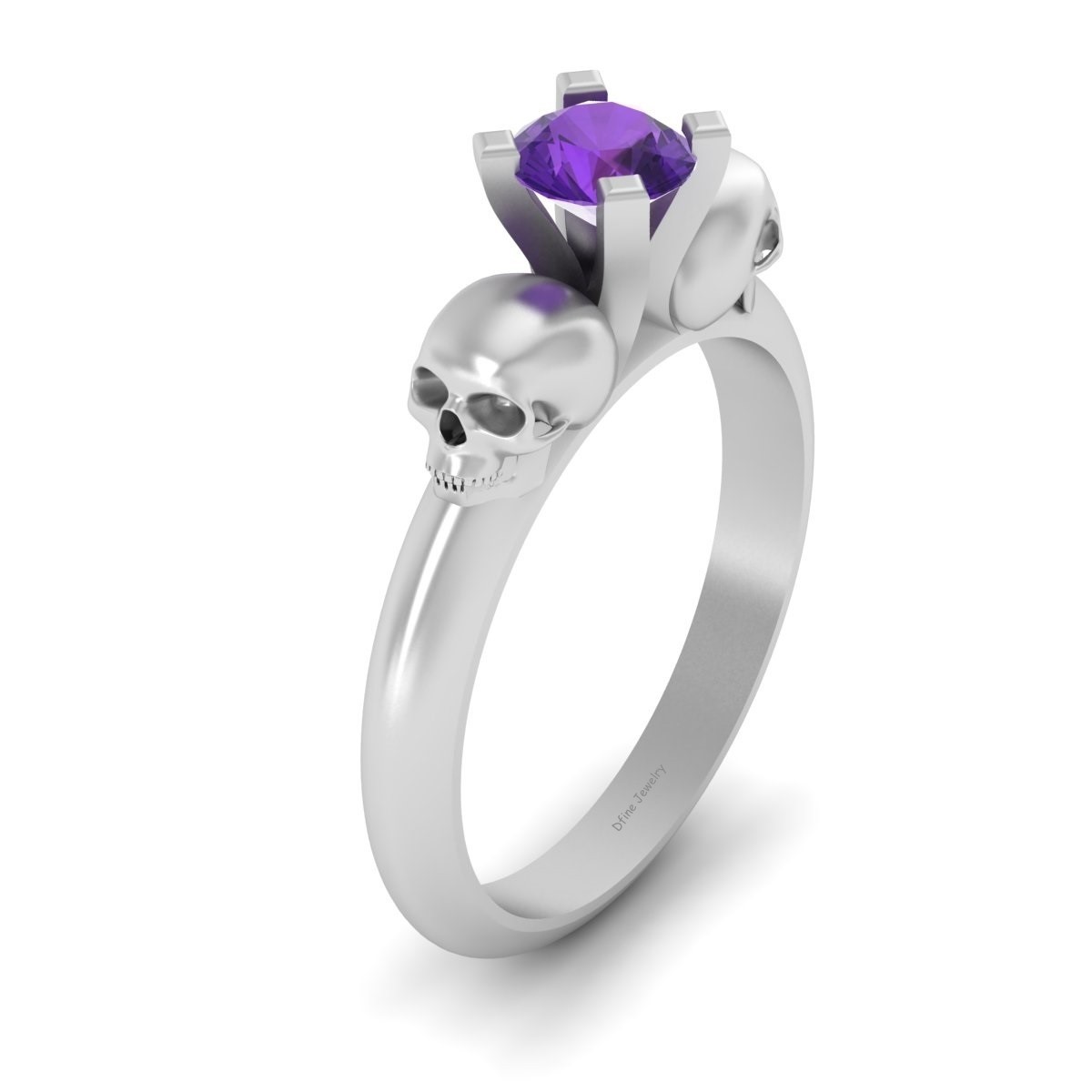 Geeky Deathly Human Skull Engagement Ring Purple Amethyst Skull Ring For Womens