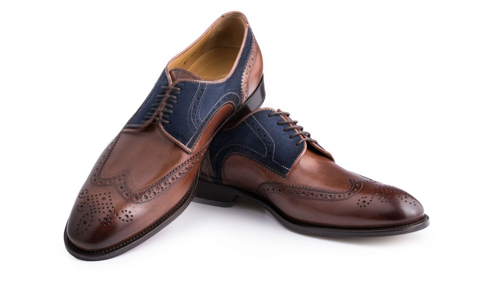 Two Tone Oxford Brown Blue Cont Premium Quality Brogue Toe Suede Leather Shoes