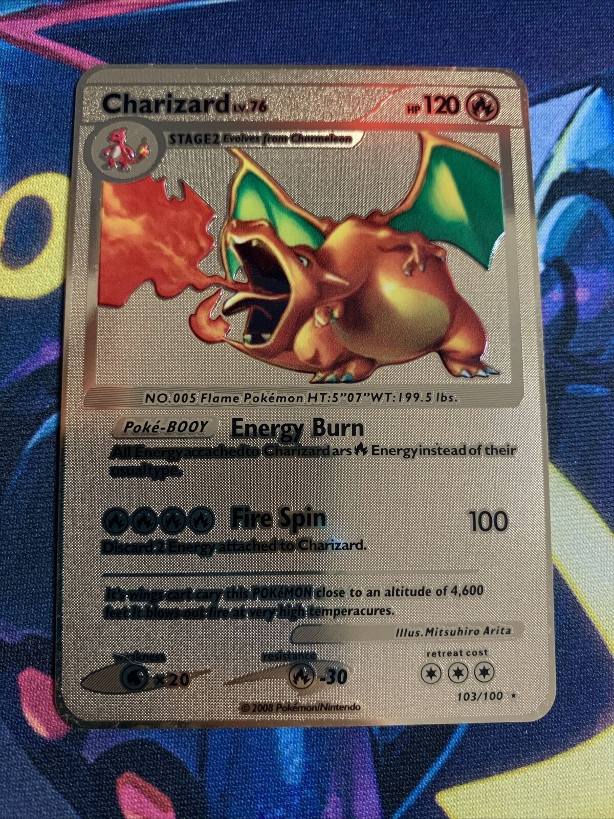 Charizard LV.76 STORMFRONT SECRET RARE HOLO 103/100 GOLD METAL POKEMON