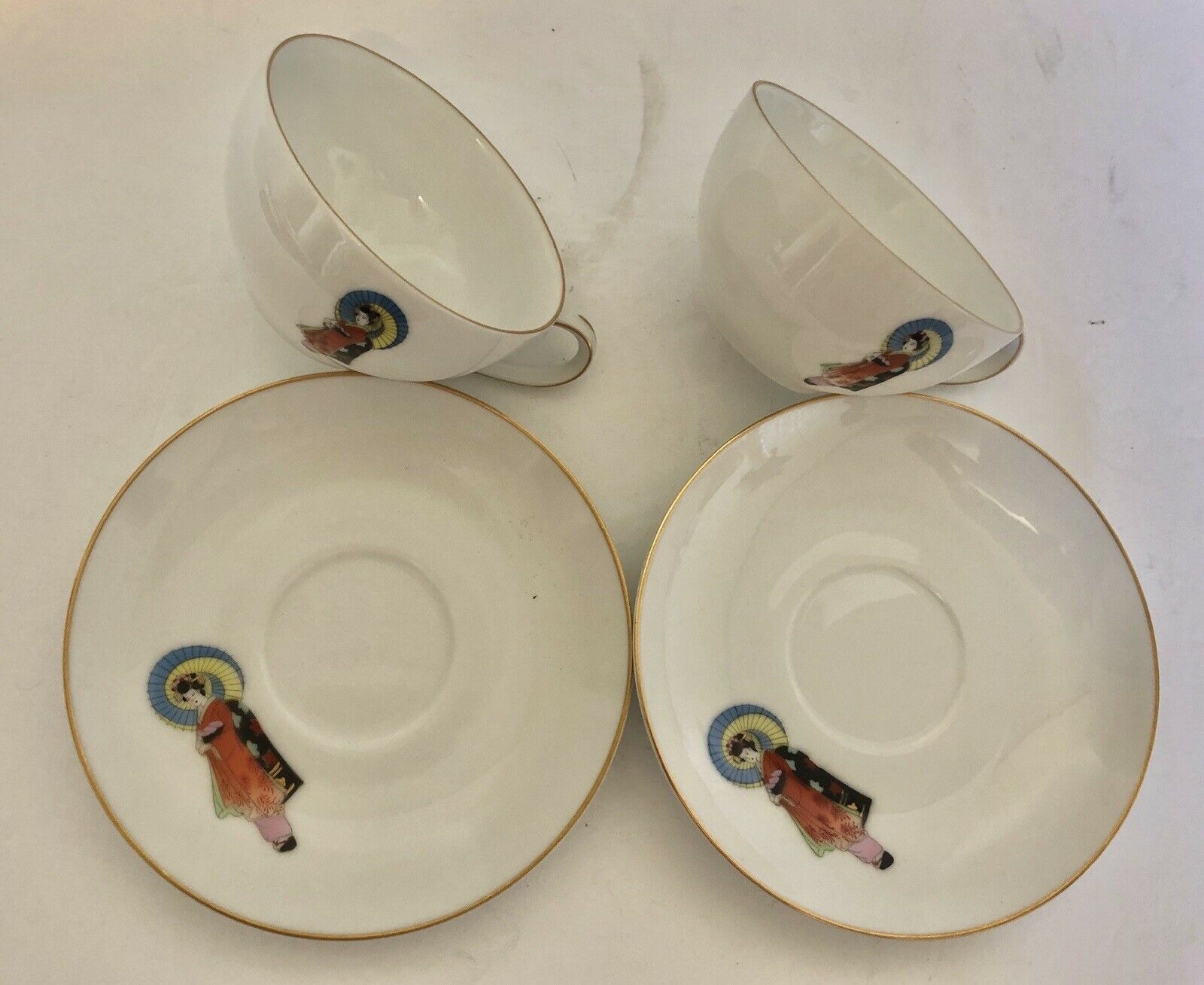 Fukagawa Arita Tea Cups and Saucers Hand painted Madame Butterfly Made ...