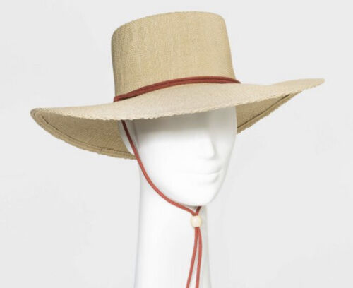 Universal Thread Women's Straw Boater Hat with Adjustable Chin Strap Cream NEW
