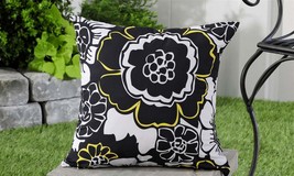 Floral Outdoor Throw Pillow Black White 18" x 18" UV50 Sun Weather Resistant