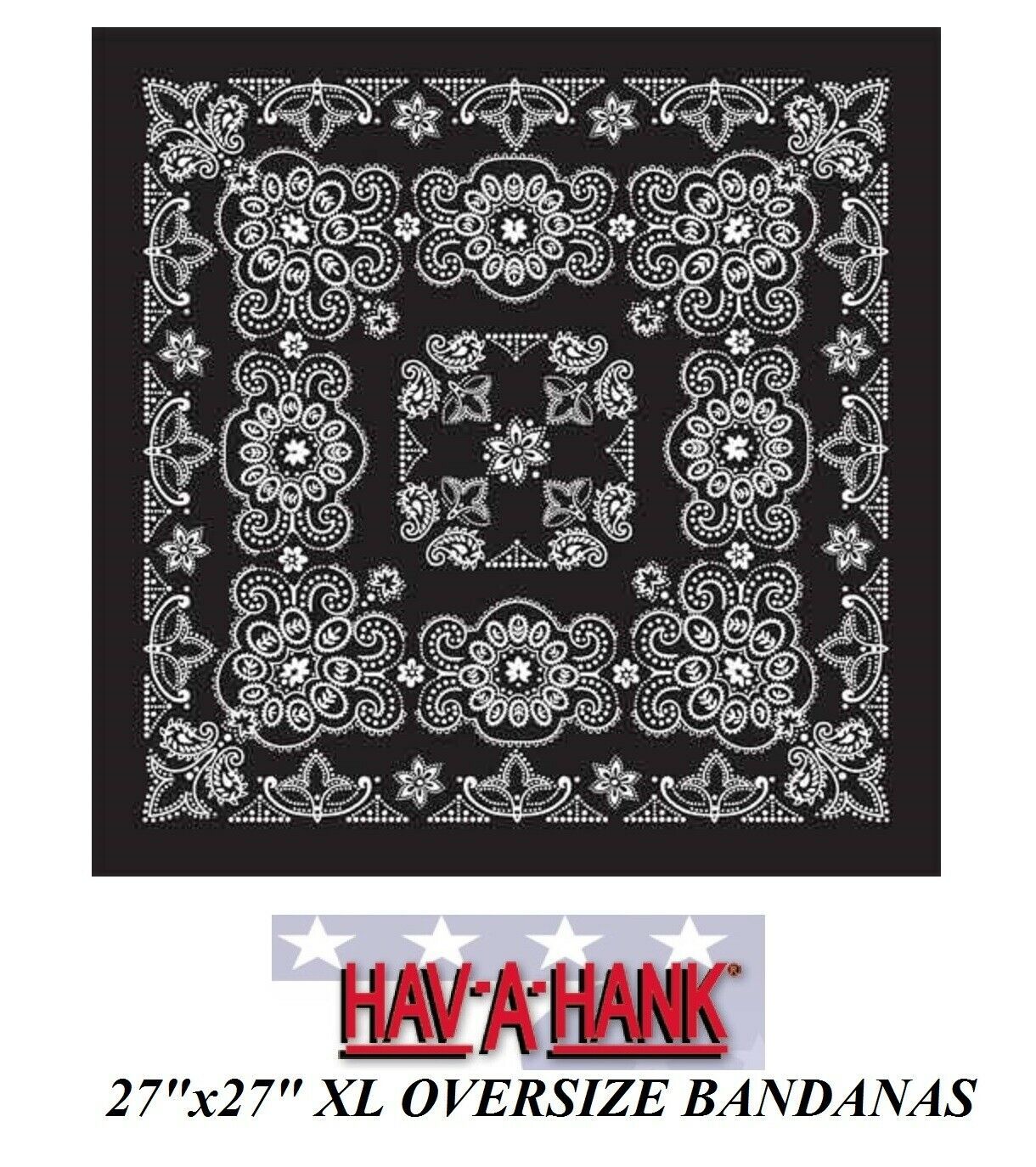Hav-A-Hank XL BIG OVERSIZE BLACK PAISLEY 27 BANDANNA Head Wrap Face Mask Scarf