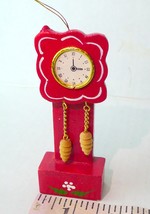 Red Grandfather Clock Wooden Christmas Tree Ornament Decoration VTG - $8.86