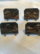 4 pieces Vintage Mini Miniatures menu Menu holder brass oriental etched ... - $59.39