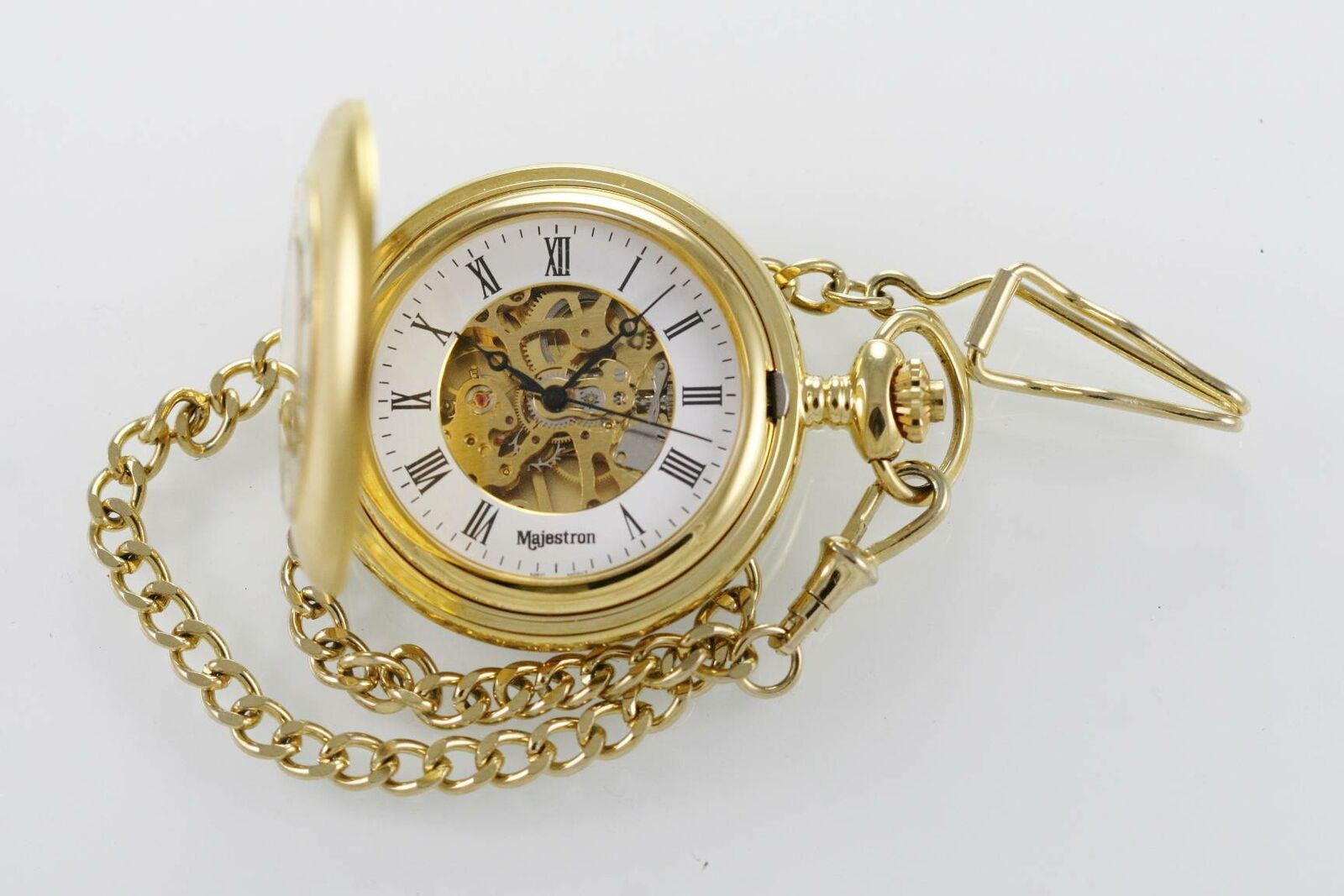 Majestron Watch Men Windup Skeleton Stainless Steel Gold Easy Read