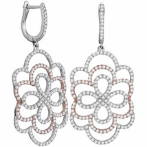 18kt Two-tone Gold Womens Round Diamond Ripple Dangle Earrings 1-3/4 Cttw - $3,117.21
