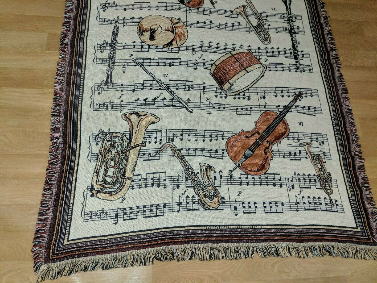 Goodwin Weavers Throw Blanket Classical Music Bars Notes Instruments