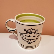 Anthropologie Molly Hatch “Make It Happen” Green Stripes Coffee Mug Motivational image 2