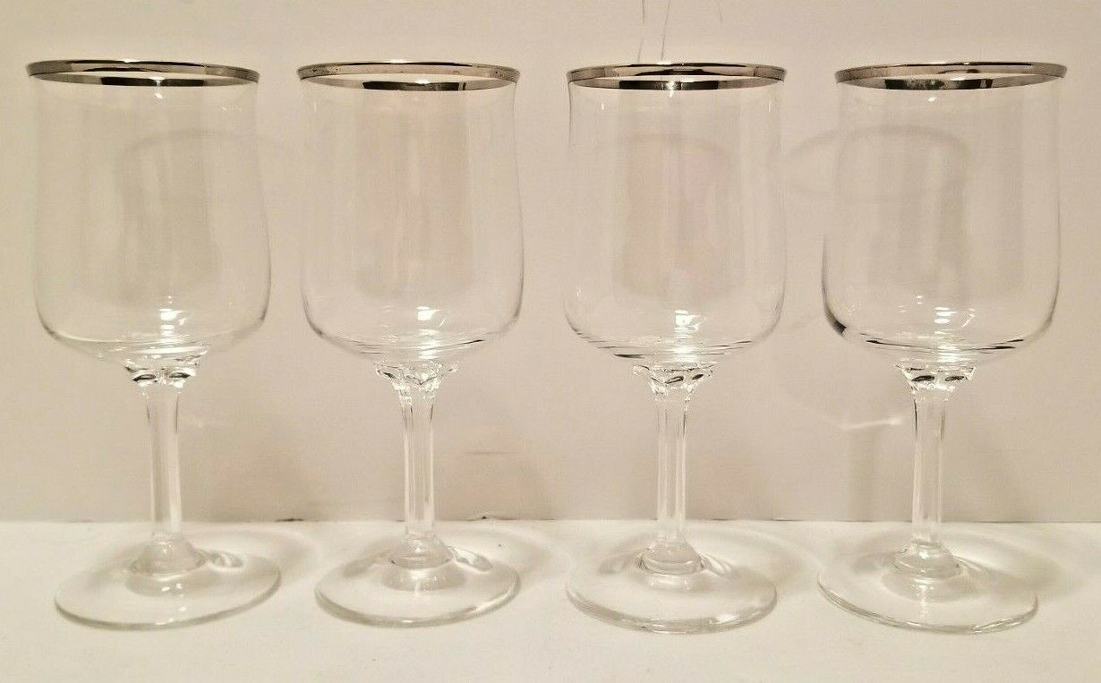 4 EUC Lenox Crystal Desire Silver Platinum Band Rim 6 1/4" Wine Goblets Glasses Lenox