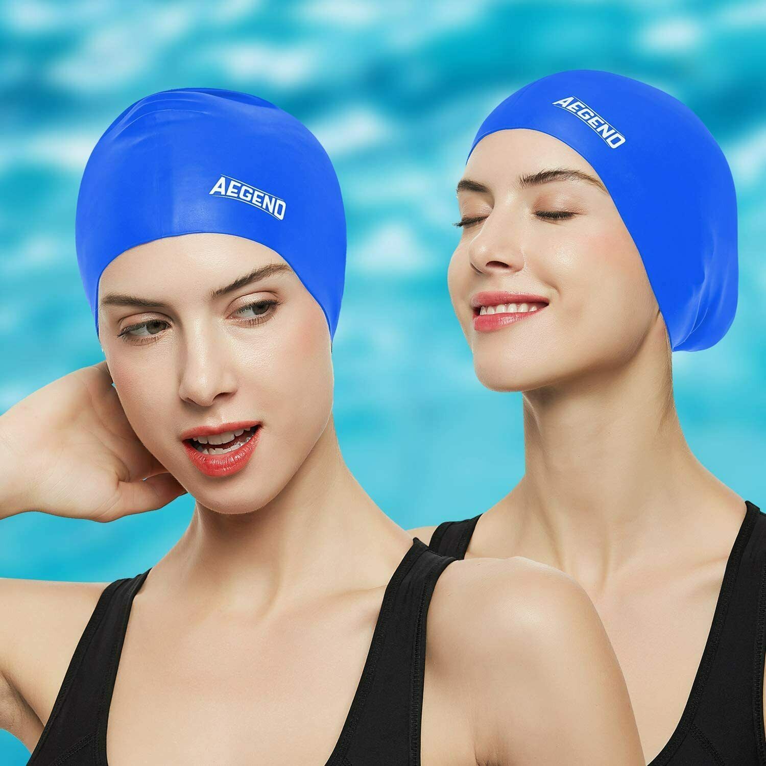 aegend Swim Caps for Long Hair (2 Pack), Durable Silicone Swimming Caps ...