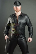 Men's Genuine Leather Black Police Lederhemd Shirt Bluf Cuir Schwarz Gay  - $134.99