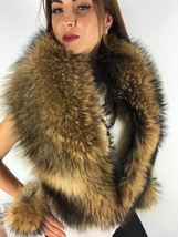 Natural Raccoon Fur Collar 50' (130cm) Natural Fur Color Stole Saga Furs Brown image 8