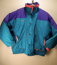 Vintage Colombia Neon Color Block Radial Sleeve Ski Jacket Teal Purple Pink Sz L - $76.00