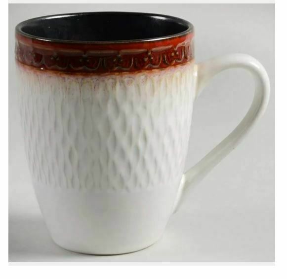 Primary image for Mikasa Gourmet Basics Sorrento Red Trim Tall Mug Cup 4.5" Embossed Red Band EUC