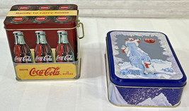 Lot OF 2 Coca-Cola Vintage Style Rectangle Tin Lidded Box Christmas - $27.60