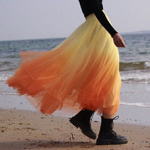 Women Dye Yellow Full Tulle Skirt High Waist Tie Dye Tulle Skirt Holiday Outfit image 3