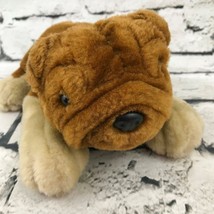 Pug Puppy Dog Plush Brown Spotted Laying Stuffed Animal Soft Toy - $14.84