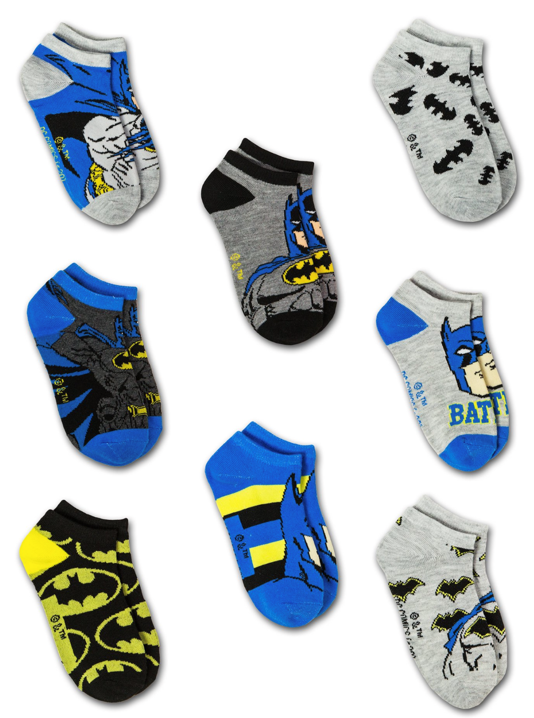 Primary image for BATMAN The CAPED CRUSADER 8-Pack Low Cut No Show Socks NWT Kids Ages 4-8 or 8-16