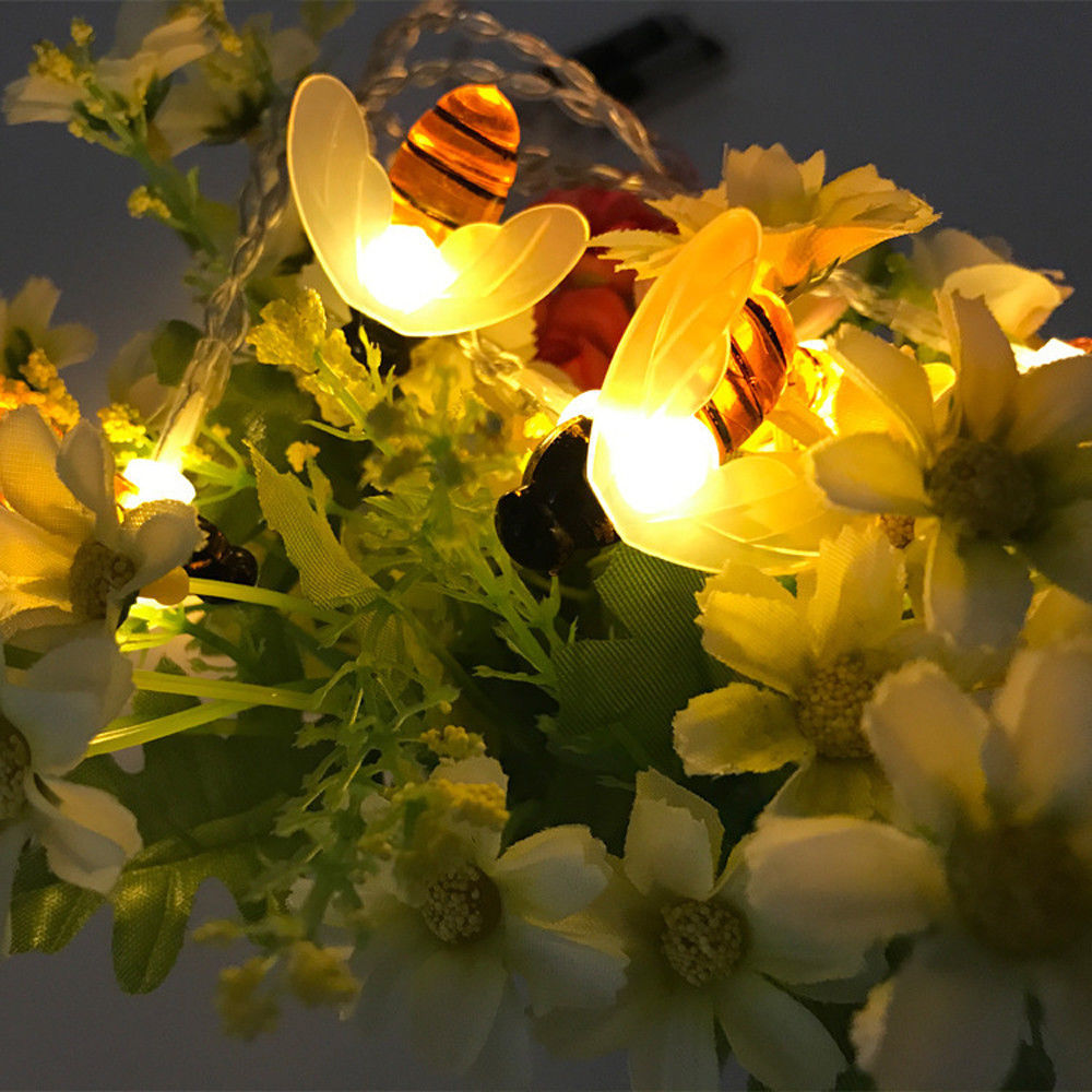 20/30 Bees LED Lights Honey Bee Shape Powered Garden Yard Decoration