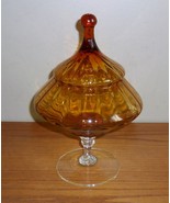 Vintage Lidded Amber Circus Tent Compote Pedestal Art Glass Dish - $35.00