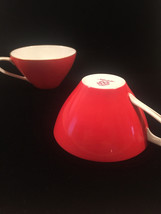 2 Noritake Orange and White tea cups - Vintage 50s flat cup with gold trim