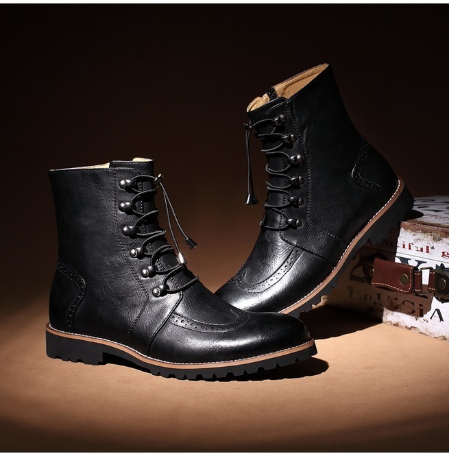 NEW  Handmade men lace-up ankle high leather boot, Men leather boots, Men Black