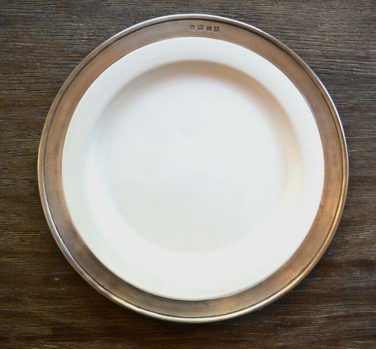 MATCH Pewter CONVIVIO White Dinner Plate Fine Italian Pewter Ceramic