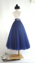 Black Navy Midi Tulle Skirt Outfit High Waist Layered Tulle Skirt Custom Size