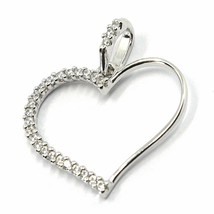 SOLID 18K WHITE GOLD PENDANT HEART WITH CUBIC ZIRCONIA, 16mm, 0.63 inches image 2