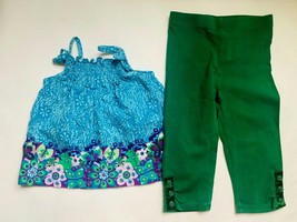 Girl's Size 18M 12-18 Months Two Piece PLACE Blue Floral Top, Green Leggings - $15.00