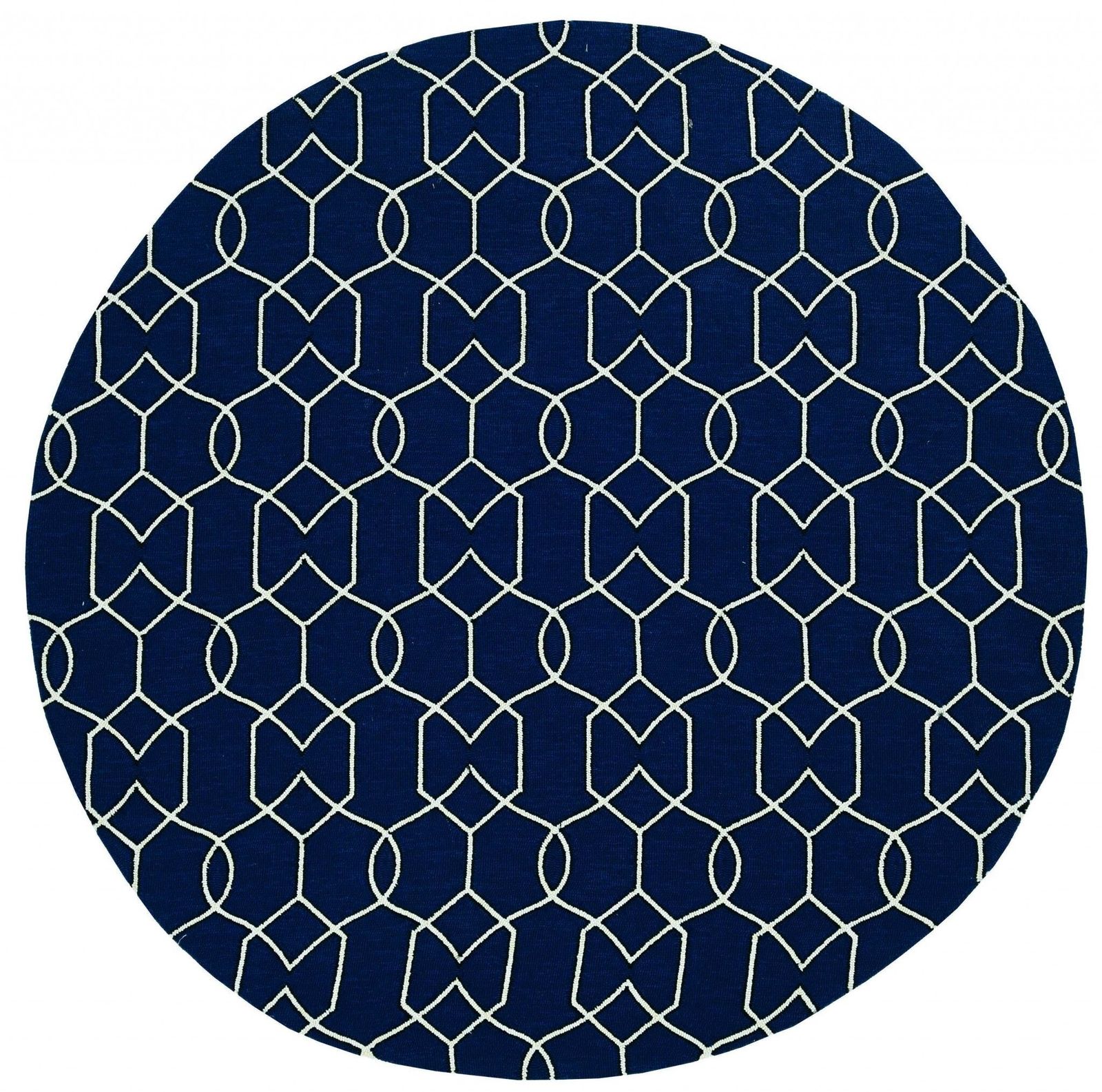 Homeroots Home Decor - 7' navy blue hand hooked uv treated geometric round indoor outdoor area rug