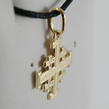 SOLID 18K YELLOW GOLD FLAT JERUSALEM CROSS, SMOOTH AND SATIN, MADE IN ITALY image 2