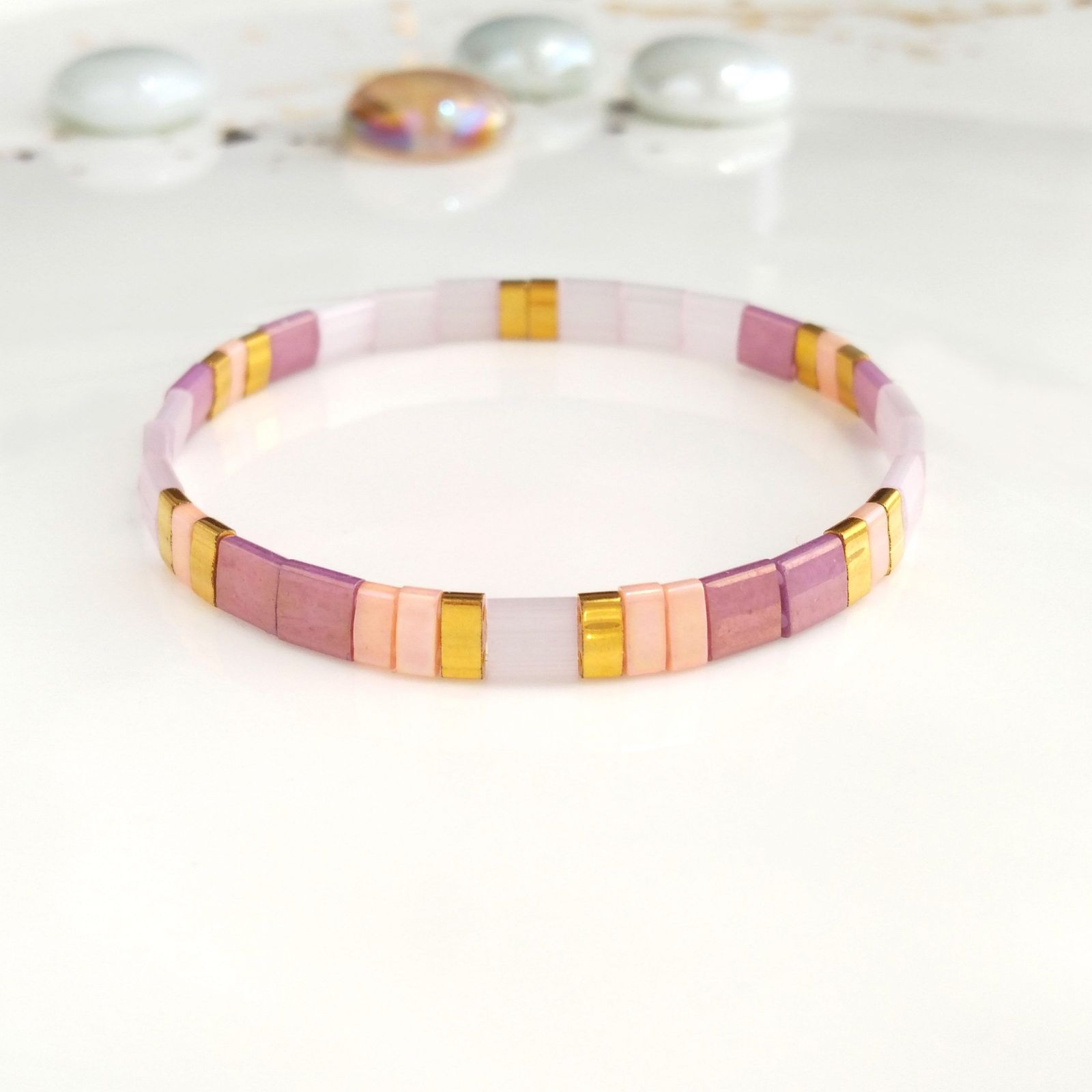 Primary image for Purple pink rose tila bracelet,woman teen stack bracelet,mother daughter gift,ti