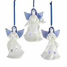 Kurt Adler Set Of 3 Porcelain Led Color Changing Delft Blue Angel Xmas Ornaments - $22.88
