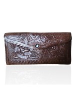 Vintage Mexican Hand-Tooled Genuine Leather Boho Brown Clutch Wallet - $35.59