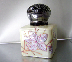 Victorian Sterling Cap Inkwell Gilded Hand Painted Flower Porcelain 1800... - $40.00
