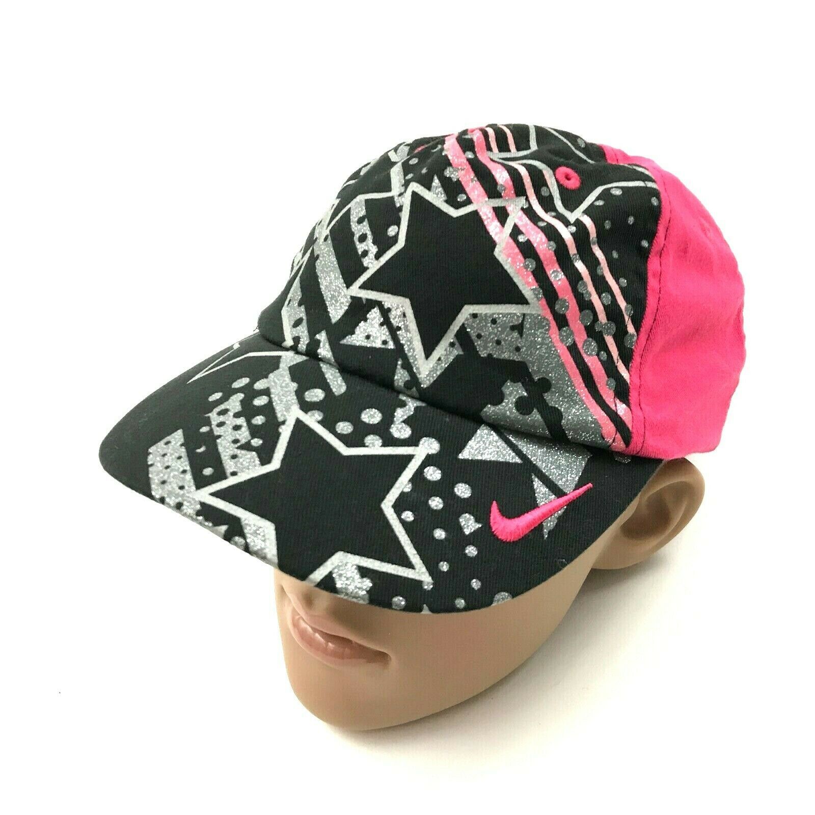 NIKE Girls Pink Baseball Cap Metallic Stars Buttonless Strapback