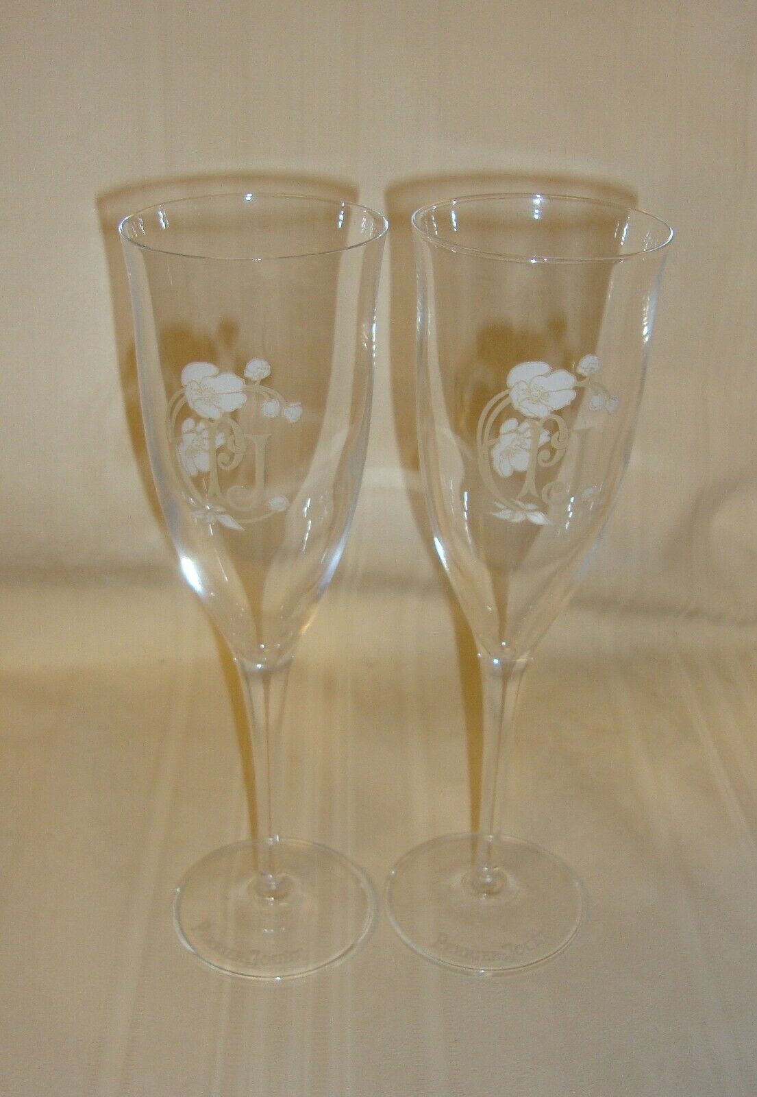 PERRIER JOUET France CRYSTAL CHAMPAGNE FLUTES Set Of 2 ,Gold PJ Logos - Other